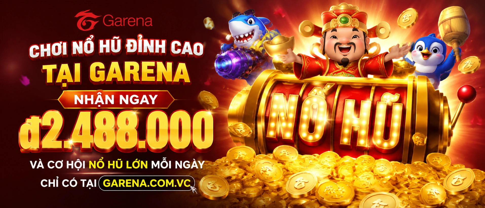 Giao diện Garena Nổ Hũ với nhiều lựa chọn slot và khu trò chơi nổi bật